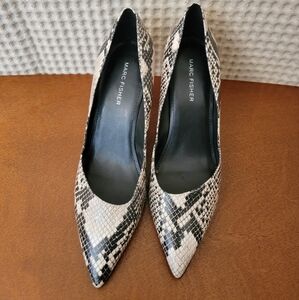 Marc Fisher Women's Black and White Snakeskin Pumps